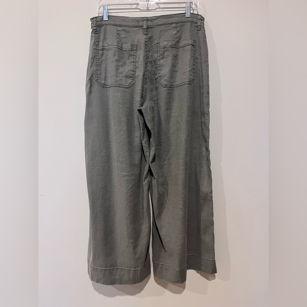 Evereve Moss Green Linen Wide Leg Cropped Pants - Picture 3 of 8